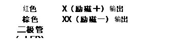 文本框: 紅色 	X（勵(lì)磁＋）輸出 
棕色 	XX（勵(lì)磁－）輸出
二極管（ LED） 	
